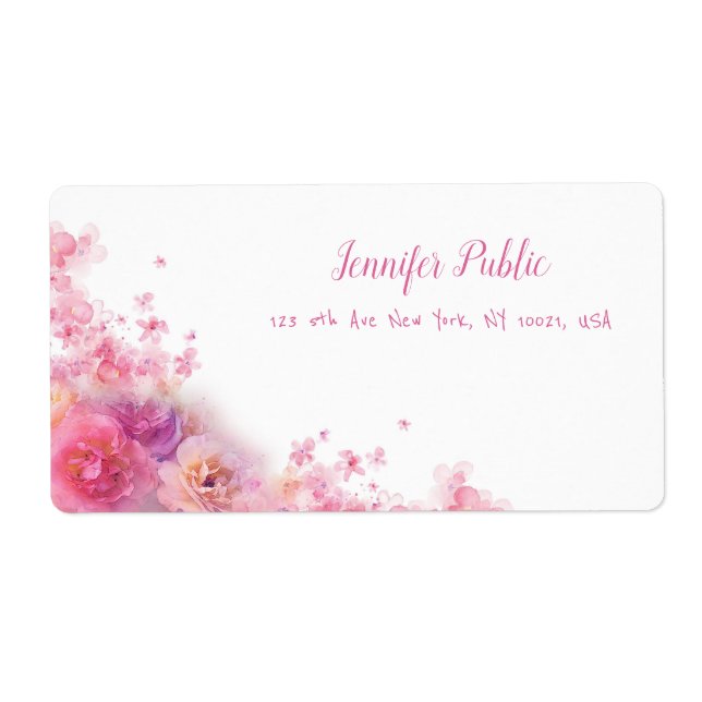Aquarelle Rose Floral Script à main Chic Livraison (Devant)
