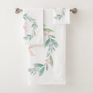 Aquarelle rose Floral Wreath Monogramme