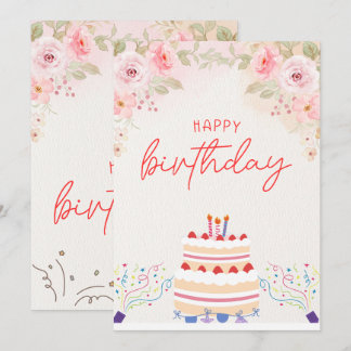 Aquarelle rose florale Carte d'invitation d'annive
