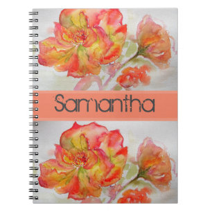 Aquarelle rose Florale Orange Carnet rose Peach