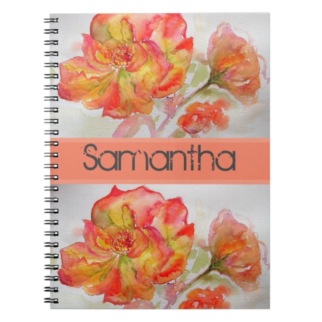 Aquarelle rose Florale Orange Carnet rose Peach (Devant)