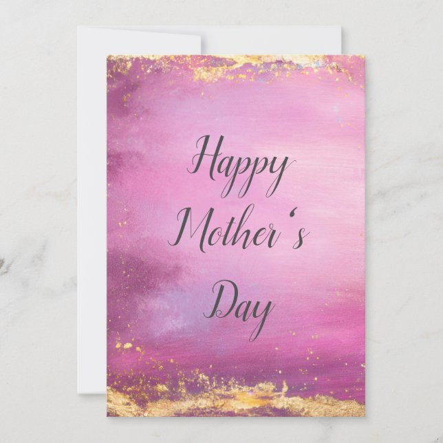 Aquarelle rose & Gold Foil Trim Carte de fête des  (Devant)