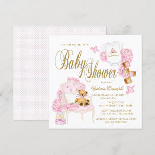Aquarelle rose Gold Invitations de douches pour bé