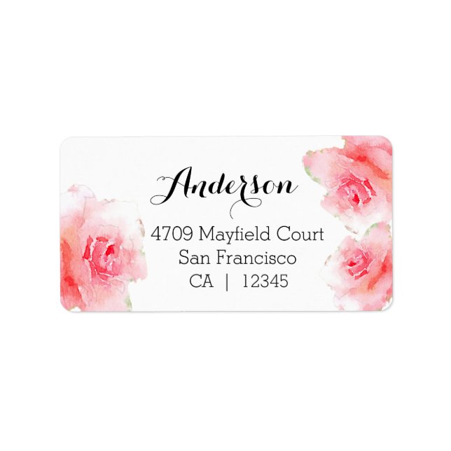 Aquarelle rose grand étiquette de adresse (Devant)