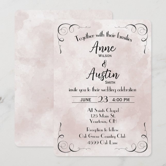 Aquarelle rose Invitation Mariage Abstrait (Devant / Derrière)