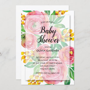 Aquarelle rose jaune Baby shower Floral Invitation