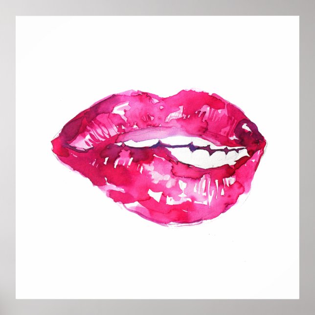Aquarelle rose lèvres maquillage marque poster (Devant)