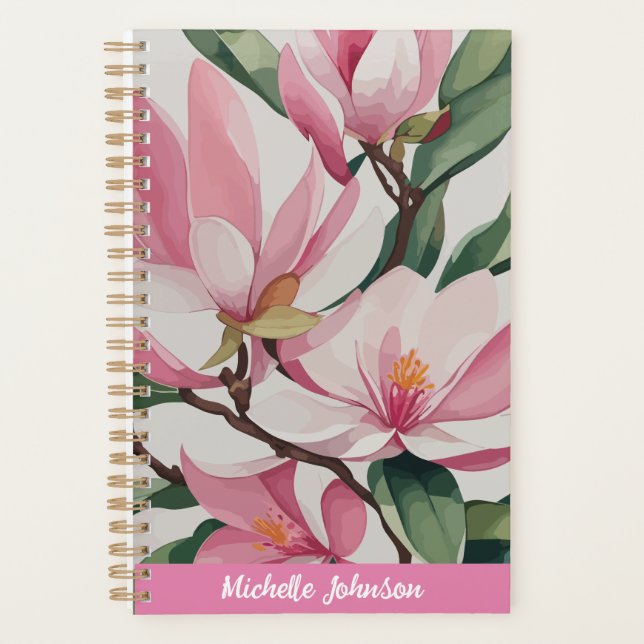 Aquarelle rose Magnolia Art moderne (Devant)