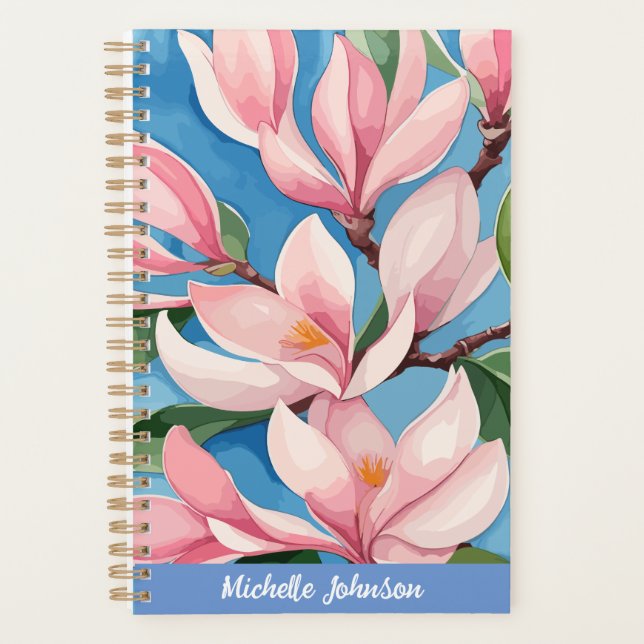 Aquarelle rose Magnolia Art moderne (Devant)