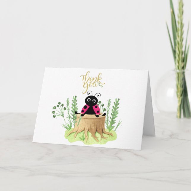 Aquarelle rose mignonne Ladybug Merci Note (Devant)
