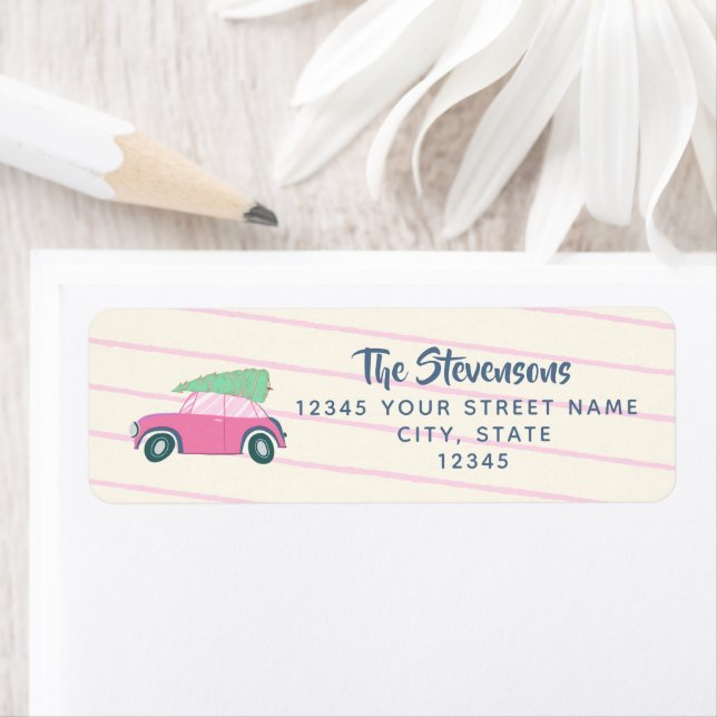 Aquarelle rose mignonne Voiture Xmas Arbre Retour  (En situation)