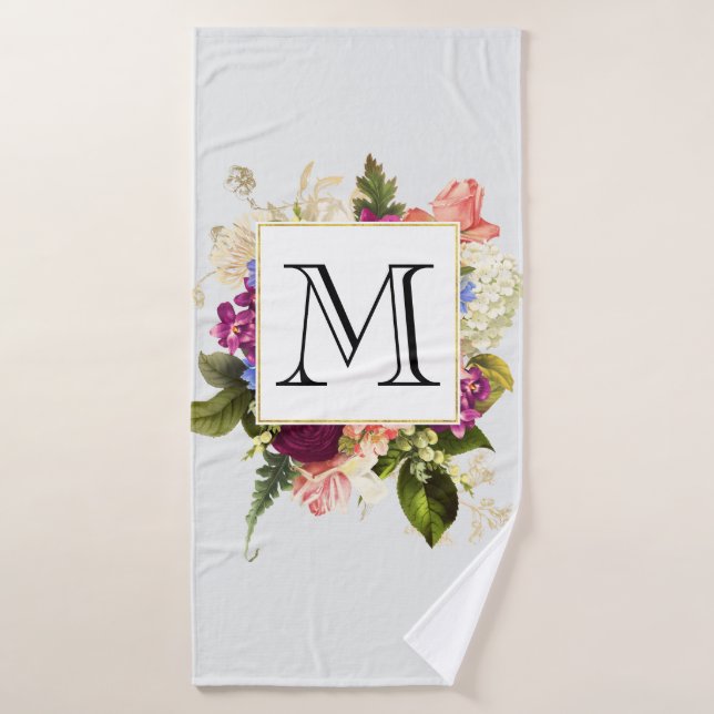 Aquarelle rose moderne Bouquet floral Monogramme (Serviette de bain)