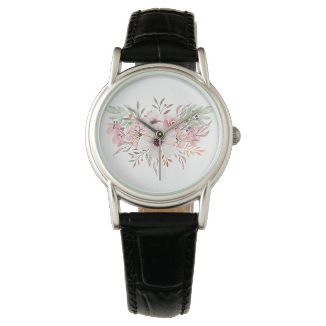 Aquarelle rose moderne montre florale femme (devant)