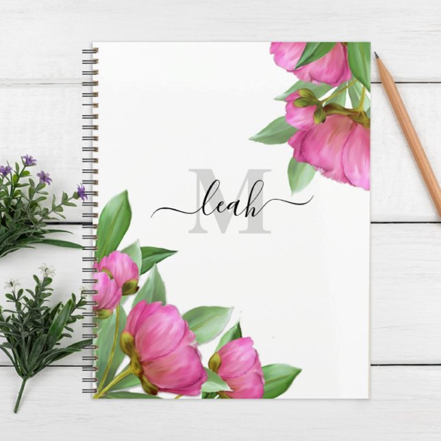 Aquarelle rose monogramme Floral personnalisé (Créateur téléchargé)