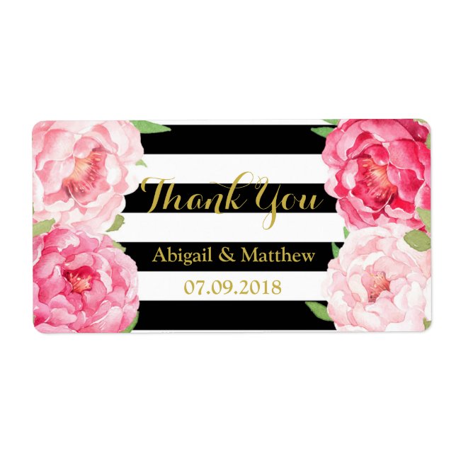 Aquarelle rose noire Étiquettes de mariage florale (Devant)