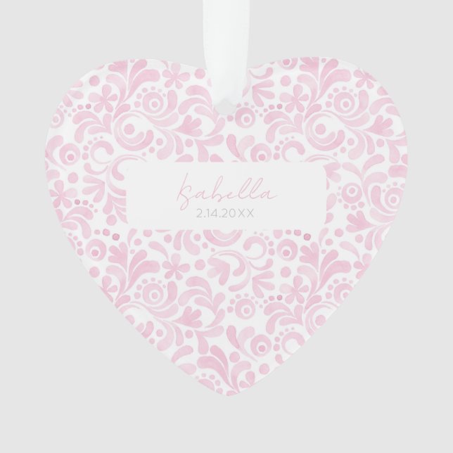 Aquarelle rose NOM DU Bébé DATE DE NAISSANCE Coeur (devant)