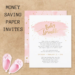 Aquarelle rose or Bébé saupoudrer PAPIER invitatio