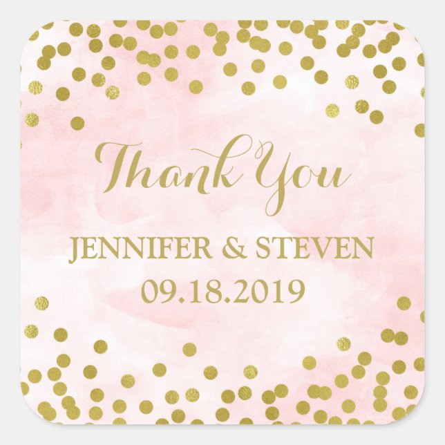 Aquarelle rose or Confetti Mariage Étiquette (Devant)
