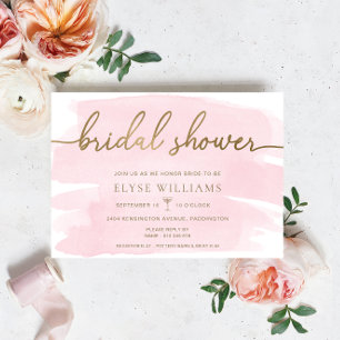 Aquarelle rose or Invitation de la douche nuptiale