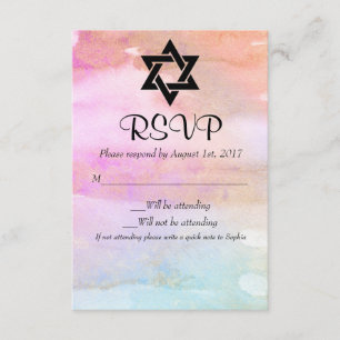 Aquarelle rose orange bleu or Bat mitzvah RSVP