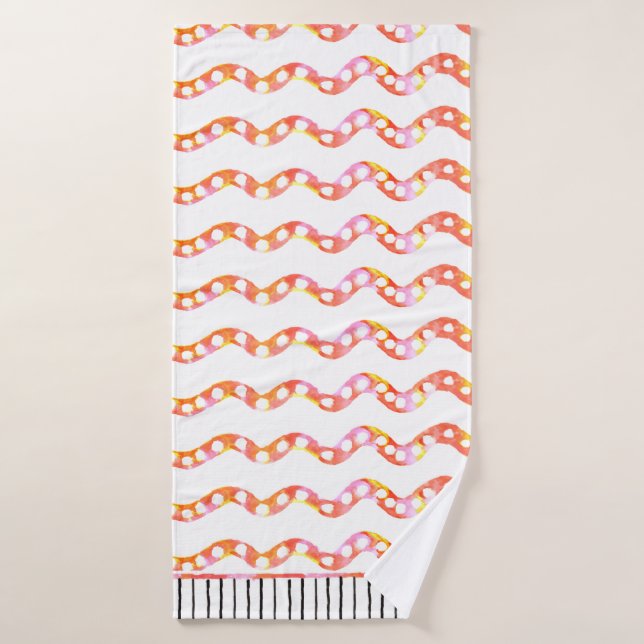 Aquarelle rose orange Polkadot (Serviette de bain)