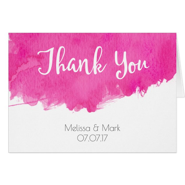 Aquarelle rose Paint Splatter Mariage Merci (Devant horizontal)