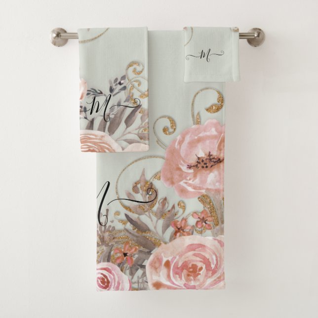 Aquarelle rose pâle de Sage Green Floral Élégant (En situation)