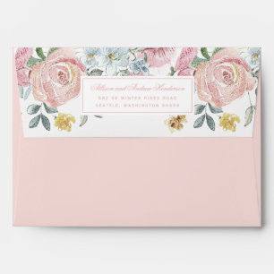 Aquarelle rose pâle Enveloppe Mariage Floral