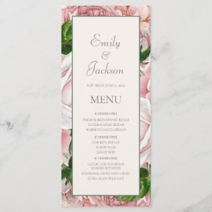 Aquarelle rose pâle Floral Cream Menu Mariage