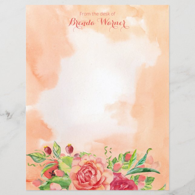 Aquarelle Rose papeterie personnelle (Devant)