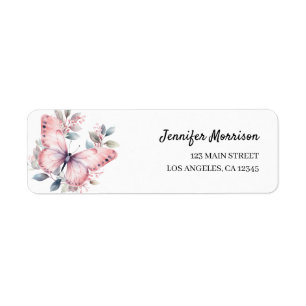 Aquarelle rose papillon Adresse Baby shower