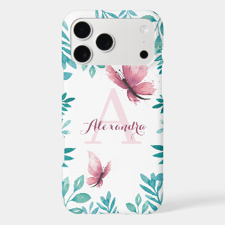 Aquarelle rose papillon nom personnalisable
