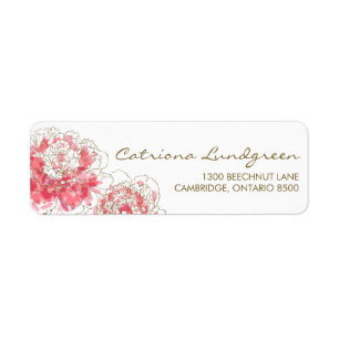 Aquarelle rose Peonies Chic Adresse de retour Éti