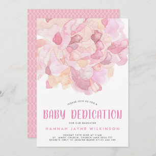 Aquarelle rose Peony bébé Dedication Invitation