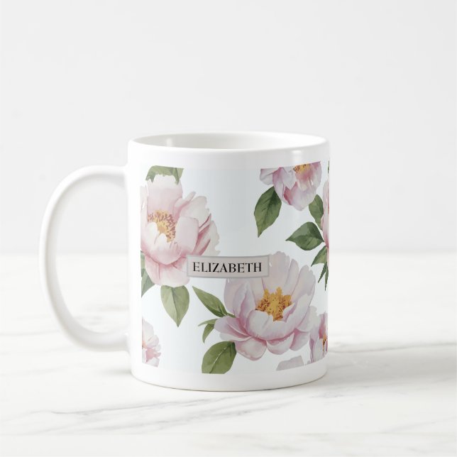 Aquarelle rose Peony floral Mug (Gauche)