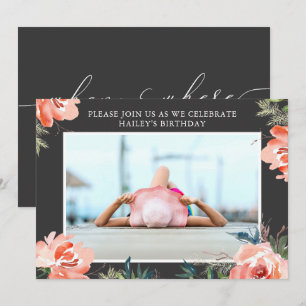 Aquarelle Rose photo Anniversaire Fête Invitation