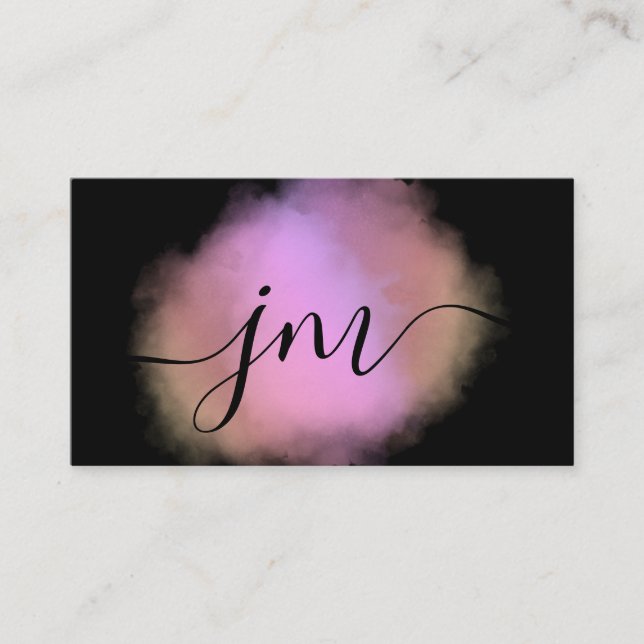 Aquarelle rose rose clair monogramme Carte de visi (Devant)