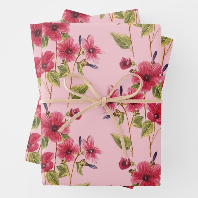 Aquarelle Rose rose ensemble de 3 feuilles d'envel (En situation)