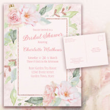 Aquarelle rose Rose Invitation à la douche nuptial