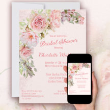 Aquarelle rose Rose Invitation à la douche nuptial