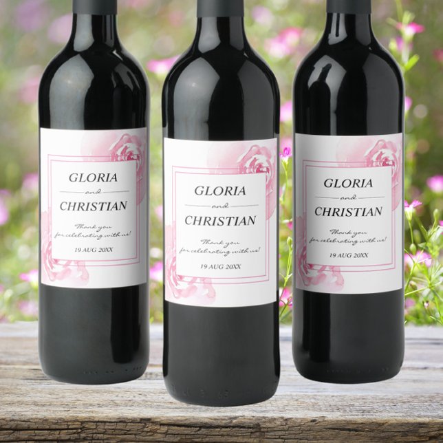 Aquarelle rose Rose Mariage Étiquette vin (Créateur téléchargé)