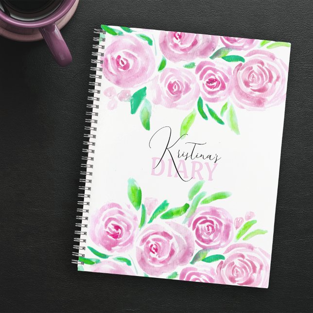 Aquarelle rose Roses avec vert verdoyant Journal d (Créateur téléchargé)