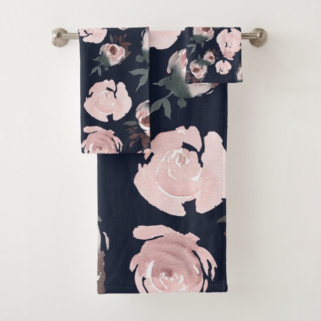 Aquarelle rose Roses Dark Navy Bleu Floral (En situation)