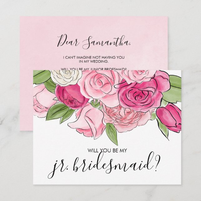 Aquarelle rose Roses Soyez Ma Carte De Maître Jr. (Devant / Derrière)