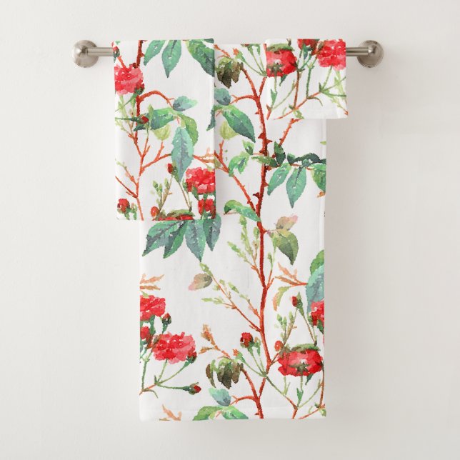 Aquarelle rose rouge florale blanche (En situation)