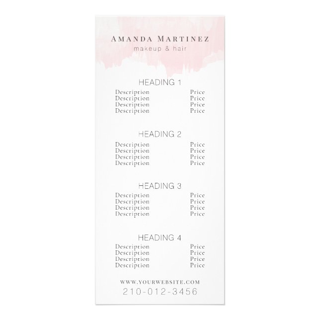 Aquarelle rose Salon Tarifs Menu Service (Devant)
