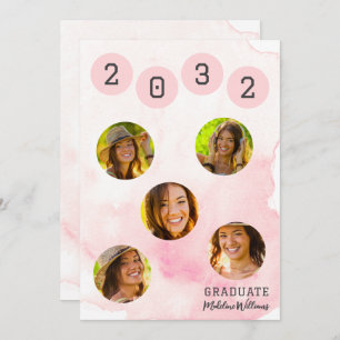 Aquarelle rose Six Photo Graduation Invitation