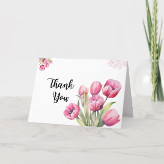 Aquarelle rose Tulips plié Carte de remerciements