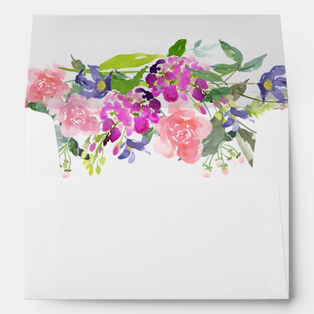 Aquarelle rose violet fleurit Enveloppe (Dos (Bas))