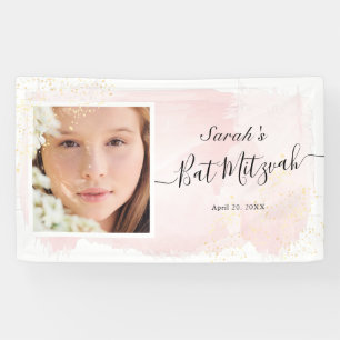 Aquarelle rose x or Bannière Bat mitzvah photo